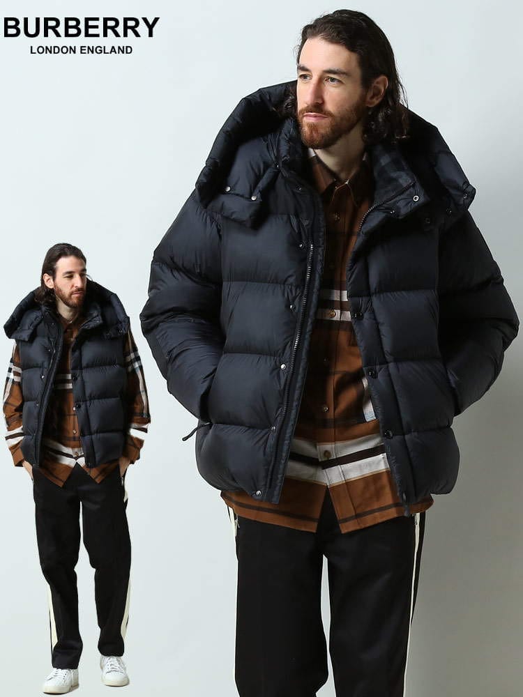 バーバリー メンズ ブルゾン BURBERRY ブランド ダウンジャケット ベスト アウター ジャケット ダウン デタッチャブルスリーブ シリコン ロゴ チェック 80438441 BB8043844