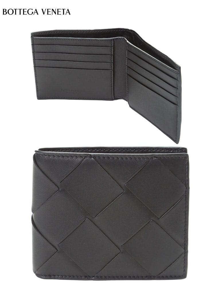 ボッテガヴェネタ メンズ 財布 BOTTEGAVENETA ブランド 折り財布 二つ折り財布 お札入れ レザーウォレット マキシイントレチャート MAXI INTRECCIATO 113993 VO0BI 黒 クロ BV113993VO0BI