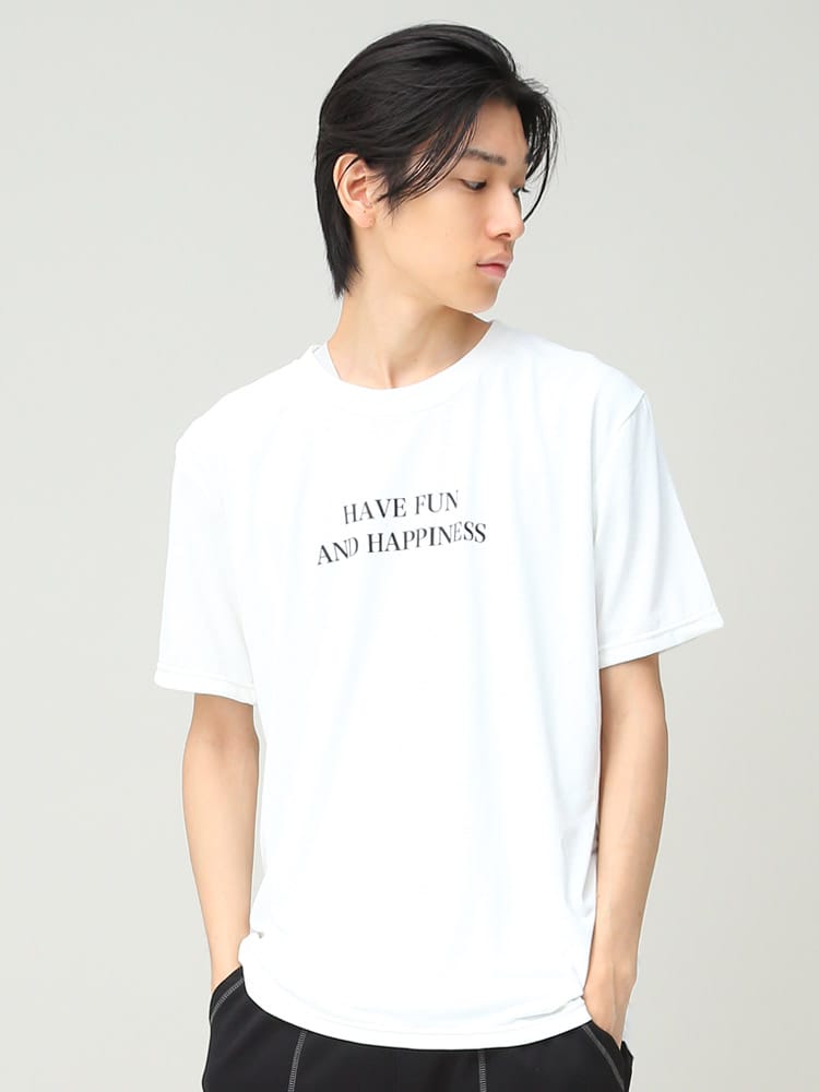 HAVE FUN AND HAPPINESS (ハブファンアンドハピネス) プリント クルーネック 半袖 Tシャツ T-shirt Basic DRY