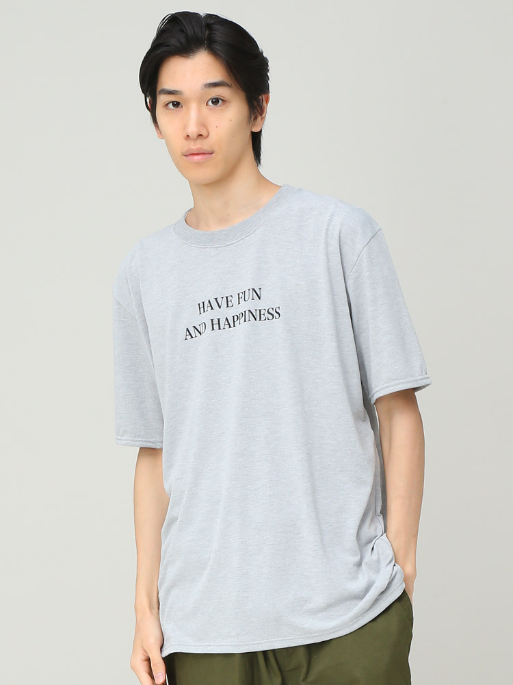 HAVE FUN AND HAPPINESS (ハブファンアンドハピネス) プリント クルーネック 半袖 Tシャツ T-shirt Basic DRY