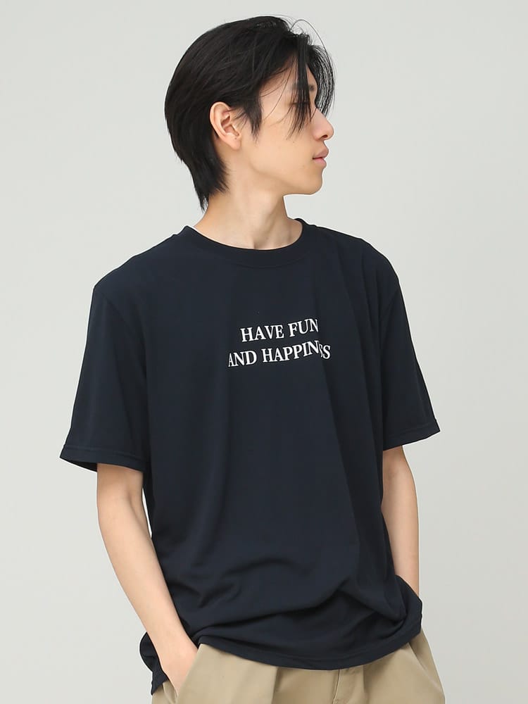 HAVE FUN AND HAPPINESS (ハブファンアンドハピネス) プリント クルーネック 半袖 Tシャツ T-shirt Basic DRY