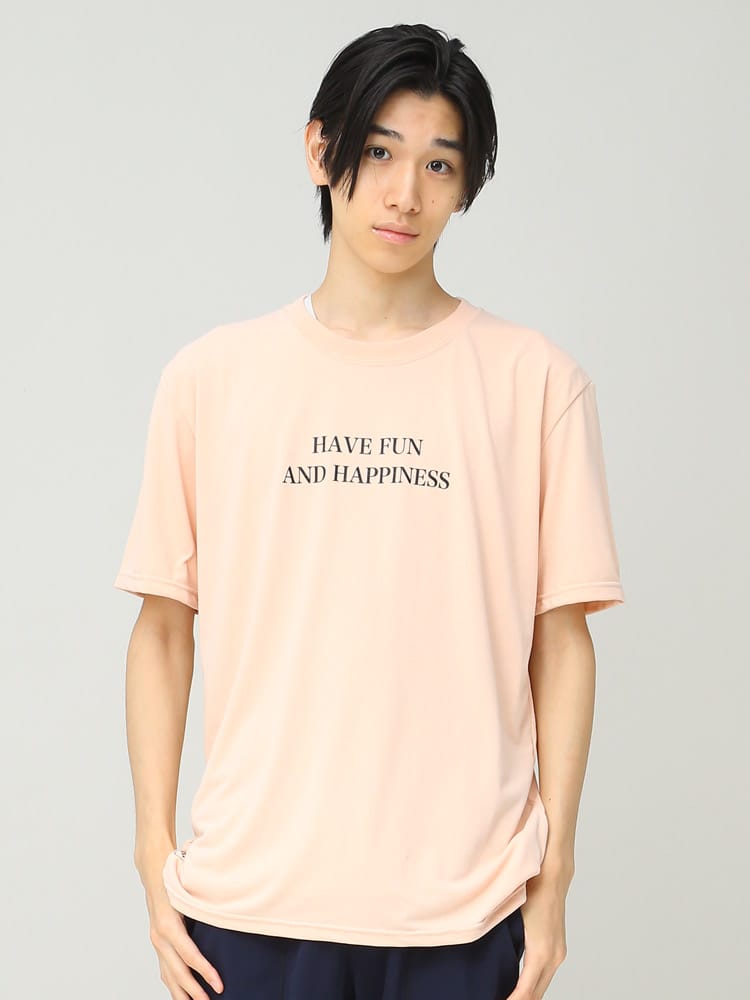 HAVE FUN AND HAPPINESS (ハブファンアンドハピネス) プリント クルーネック 半袖 Tシャツ T-shirt Basic DRY