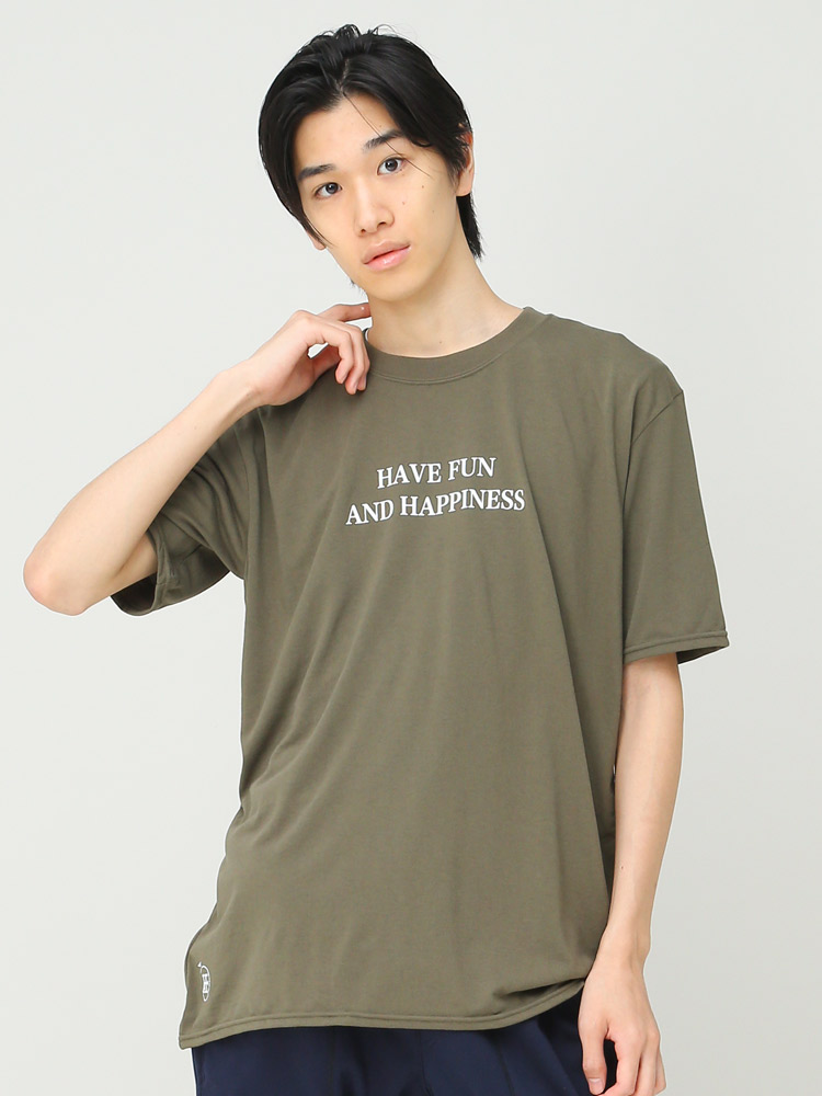 HAVE FUN AND HAPPINESS (ハブファンアンドハピネス) プリント クルーネック 半袖 Tシャツ T-shirt Basic DRY