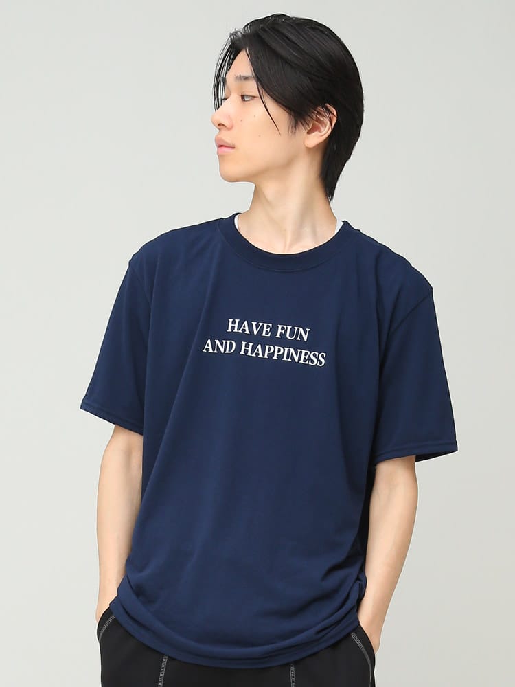 HAVE FUN AND HAPPINESS (ハブファンアンドハピネス) プリント クルーネック 半袖 Tシャツ T-shirt Basic DRY