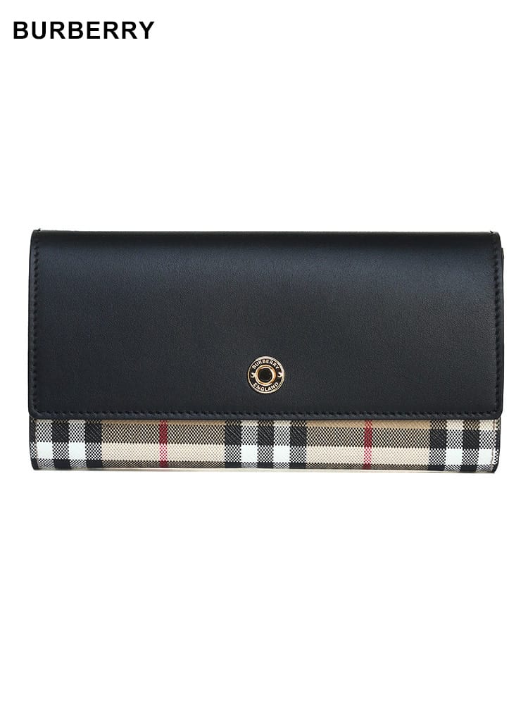 BURBERRY (バーバリー) ヴィンテージチェック＆レザー コンチネンタルウォレット レディース ブランド BBL805972