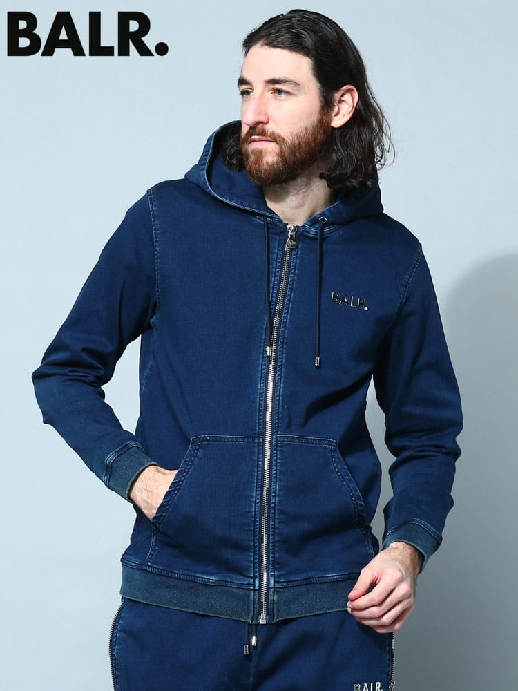 BALR. (ボーラー) ロゴ デニム フルジップ パーカー Q-SERIES ZIP WASH 