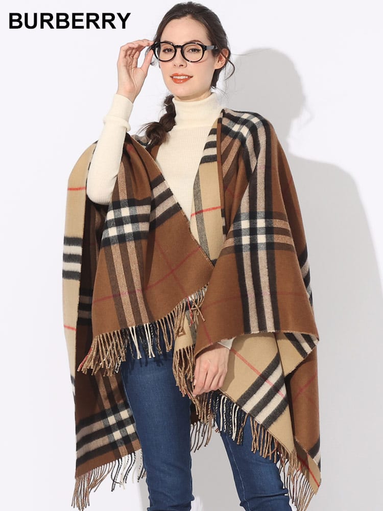 BURBERRY (バーバリー) コントラストチェック ウールカシミア ケープ BBL8059406 ブランド レディース アウター