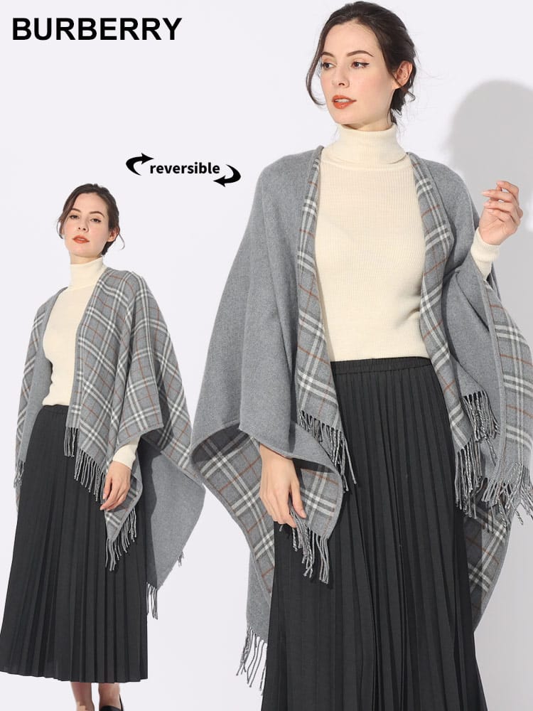 BURBERRY (バーバリー) チェック ウール リバーシブル ケープ BBL8071675 ブランド レディース アウター