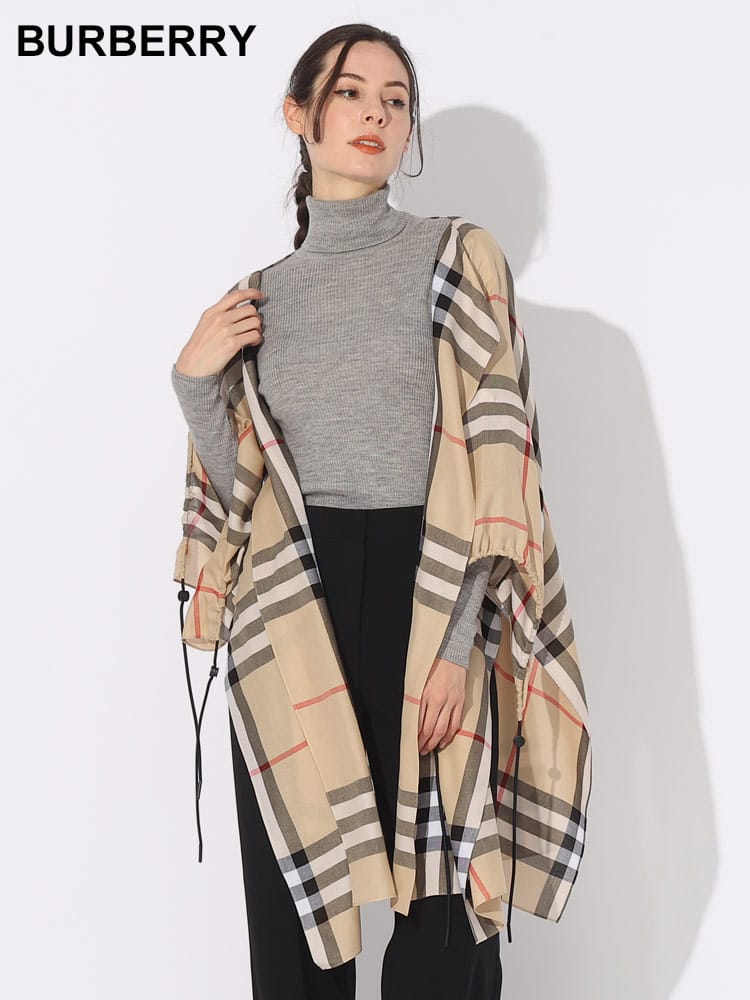 BURBERRY (バーバリー) コットン チェック ドローコード ケープ 
