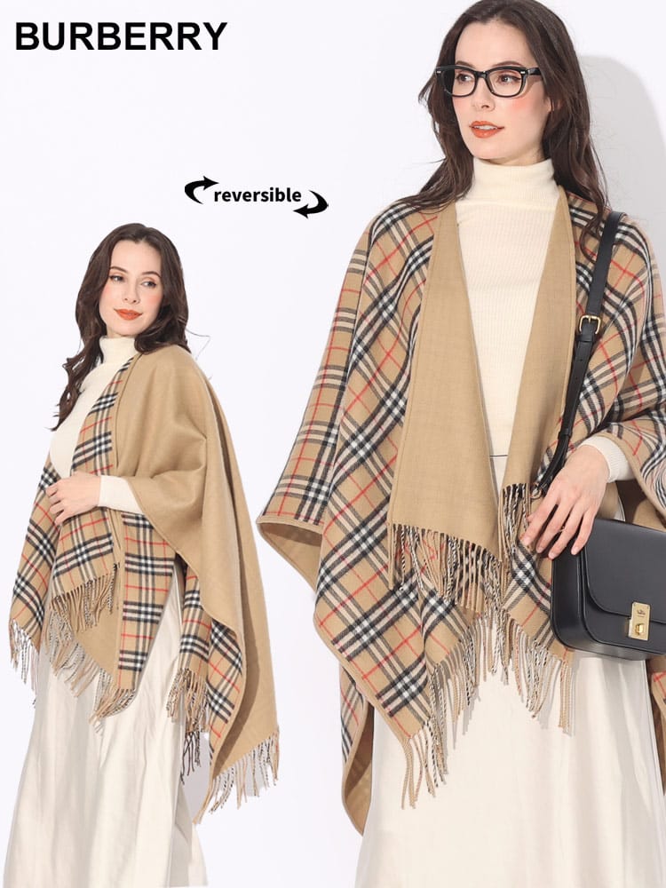 BURBERRY (バーバリー) リバーシブル チェック ウール ケープ BBL8071673 ブランド レディース アウター