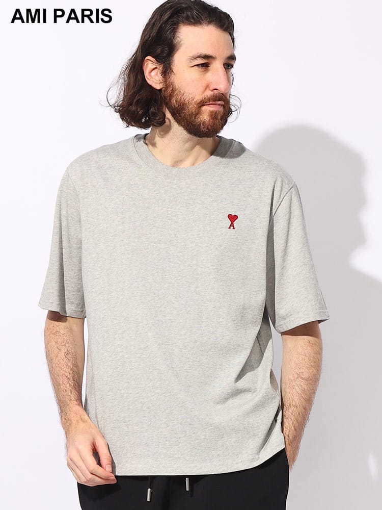 AMI PARIS (アミパリス) オーガニックコットン100％ フロントロゴ 背面刺繍 クルーネック 半袖 Ｔシャツ
