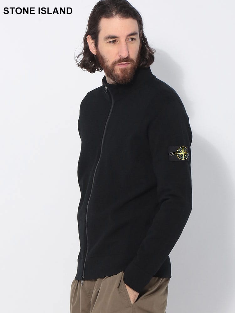 STONE ISLAND (ストーンアイランド) 袖ロゴ フルジップ ニット 