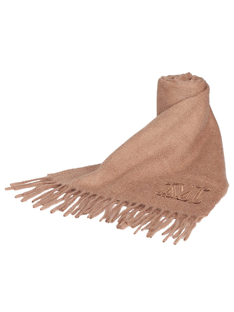 MAX MARA (マックスマーラ) ピュアキャメル Mロゴ刺繍 フリンジ マフラー MXLWKCLARA レディース