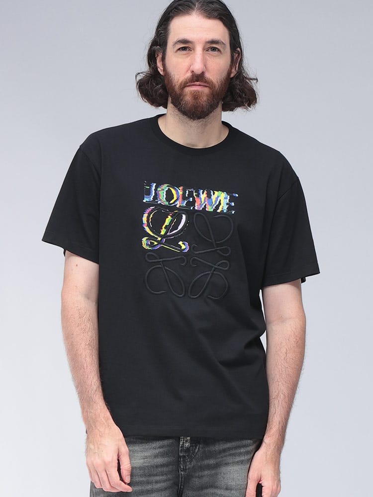 LOEWE (ロエベ) マルチロゴ 刺繍 カラープリント クルーネック 半袖 Tシャツ LEH526Y22J61 メンズ