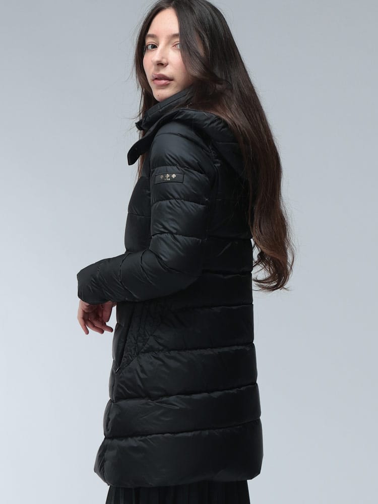 TATRAS (タトラス) ロゴ フード着脱 フルジップ ミドル丈 ダウンコート POLITEAMA ポリテアマ TRLPOLITEAMA5 レディース