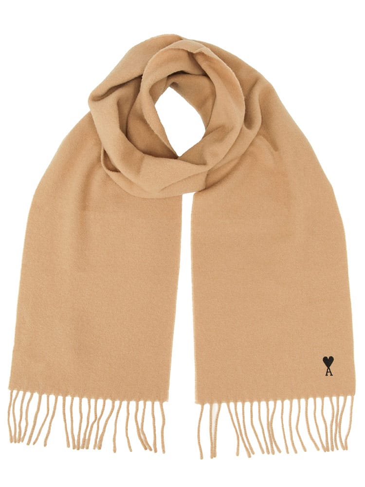 AMI PARIS (アミパリス) ロゴ 刺繍 ウール100％ フリンジ マフラー AMUSF677334 メンズ