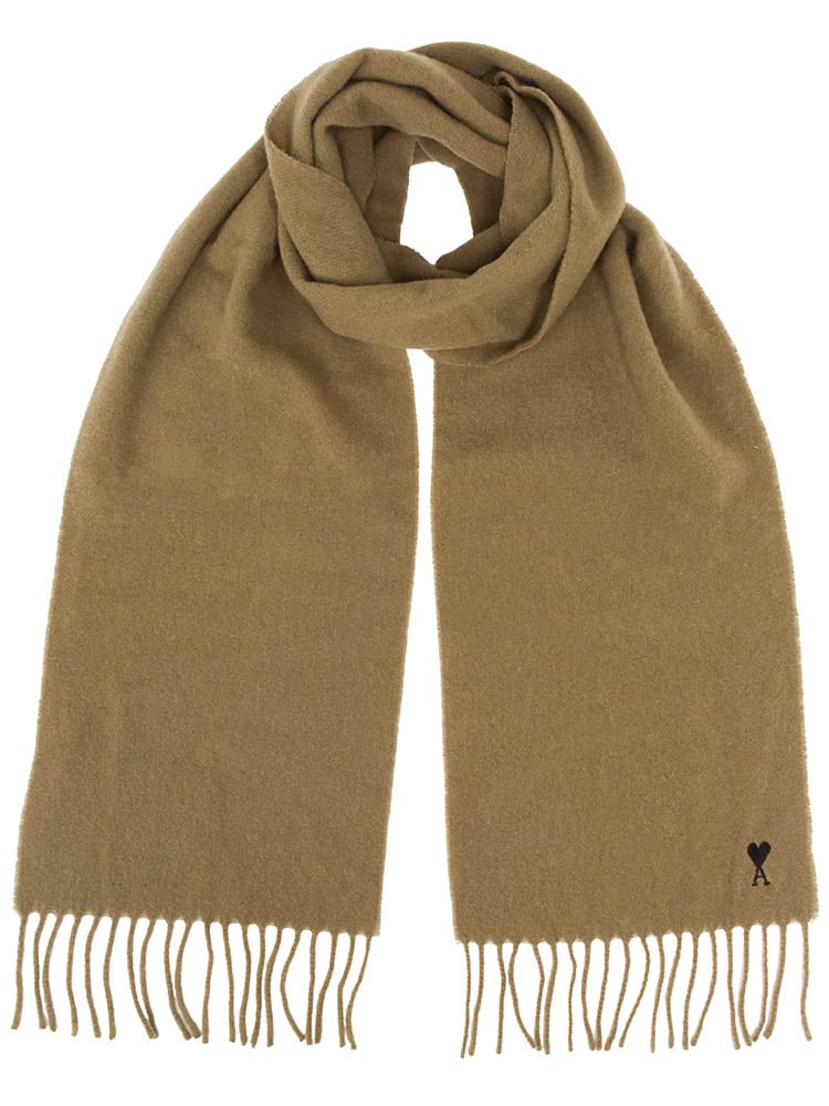 AMI PARIS (アミパリス) ロゴ 刺繍 ウール100％ フリンジ マフラー AMUSF677334 メンズ