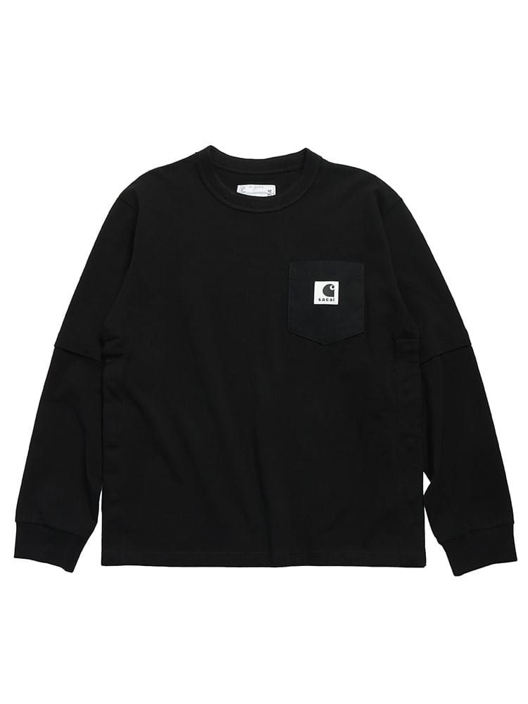 sacai (サカイ) コラボ sacai×Carhartt WIP ロゴ ポケット サイド スリット コットン ジャージー 長袖 Tシャツ SACA2500994S メンズ