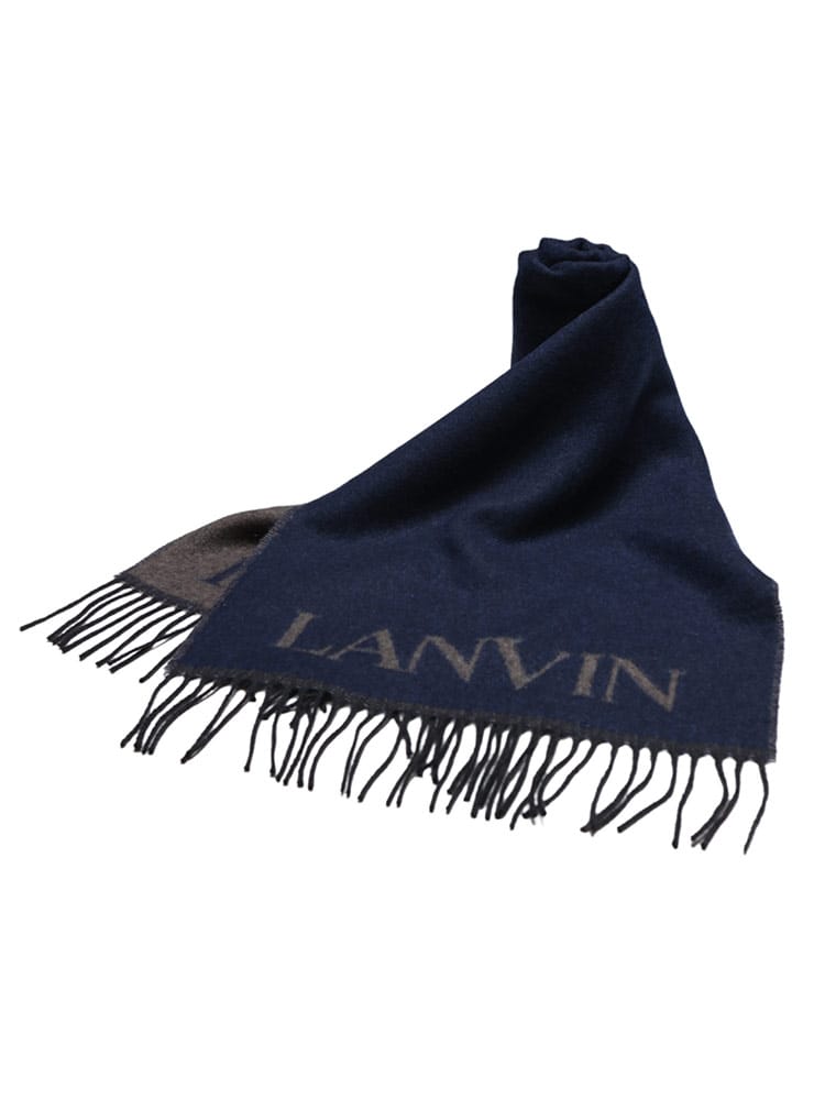 LANVIN (ランバン) カシミヤ混 ロゴ フリンジ マフラー LAN32LVMF540001 メンズ