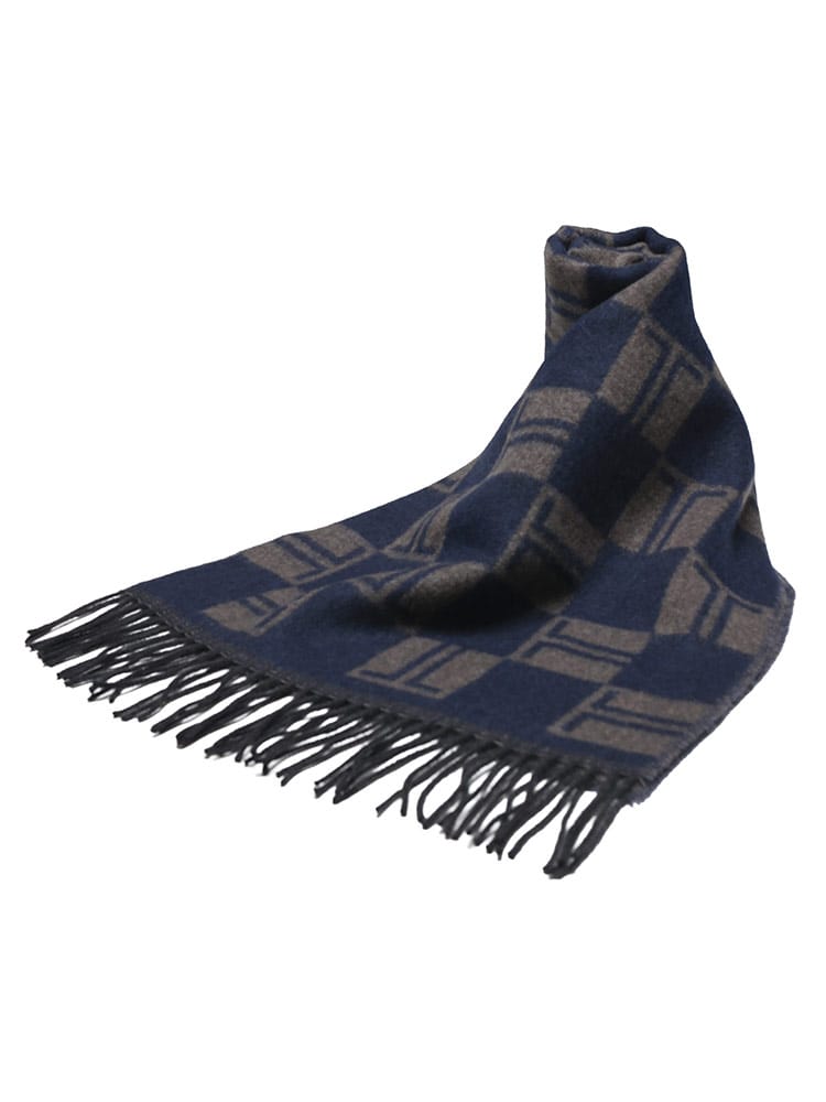 LANVIN (ランバン) カシミヤ混 スクエアチェック フリンジ マフラー  LAN32LVMF540301 メンズ
