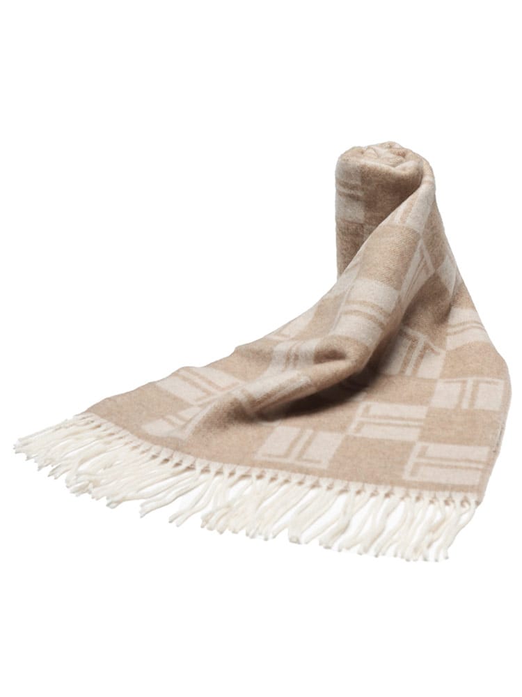 LANVIN (ランバン) カシミヤ混 スクエアチェック フリンジ マフラー  LAN32LVMF540304 メンズ