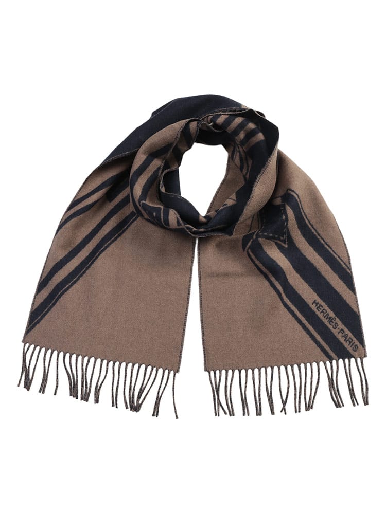 HERMES (エルメス) メンズ マフラー カシミヤ100％ フリンジ ジグザグサングル HERH394808T