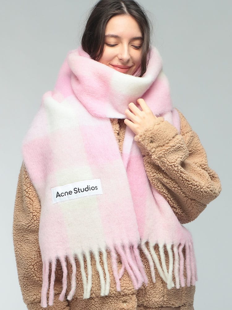 Acne Studios (アクネストゥディオズ) レディース マフラー モヘア混 チェック フリンジ ACLCA0084