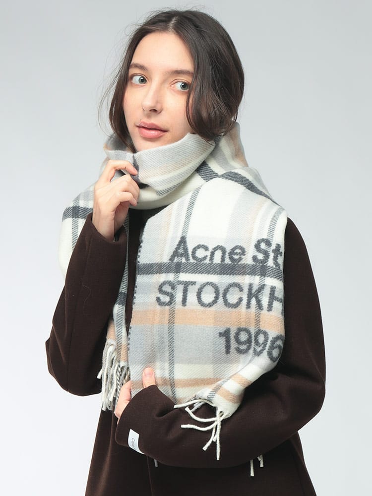 Acne Studios (アクネストゥディオズ) レディース マフラー ウール混 チェック フリンジ ACLCA0385