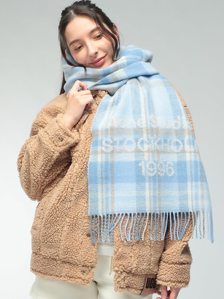 Acne Studios (アクネストゥディオズ) レディース マフラー ウール混 チェック フリンジ ACLCA0385