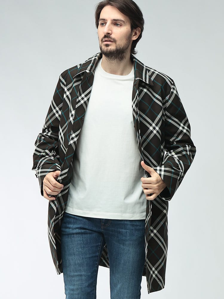 BURBERRY (バーバリー) メンズ コート マルチカラーチェック フロントボタン トレンチコート BB8091845