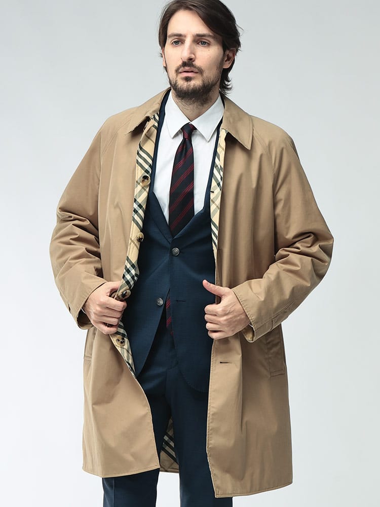 BURBERRY (バーバリー) メンズ コート リバーシブル 無地×チェック フロントボタン ステンカラーコート BB8097786