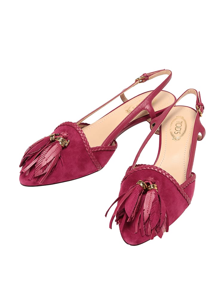 TOD'S (トッズ) レディース サンダル スエード ポインテッドトゥ タッセル付きミュール TDLXXW36B0AS90D