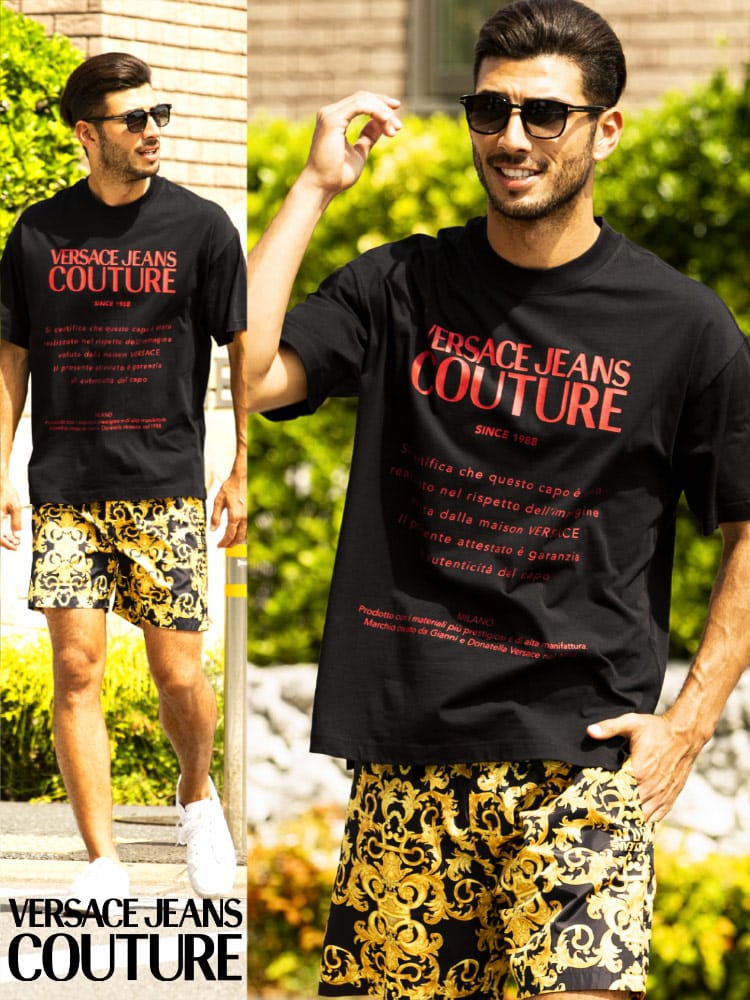 VERSACE JEANS COUTURE (ヴェルサーチェ ジーンズクチュール) 綿100％ ロゴプリント クルーネック 半袖 Tシャツ VCB3GWA7TM30319 ブランド