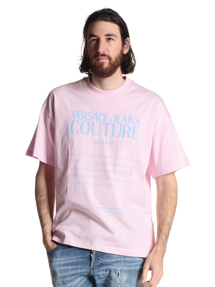 VERSACE JEANS COUTURE (ヴェルサーチェ ジーンズクチュール) 綿100％ ロゴプリント クルーネック 半袖 Tシャツ VCB3GWA7TM30319 ブランド