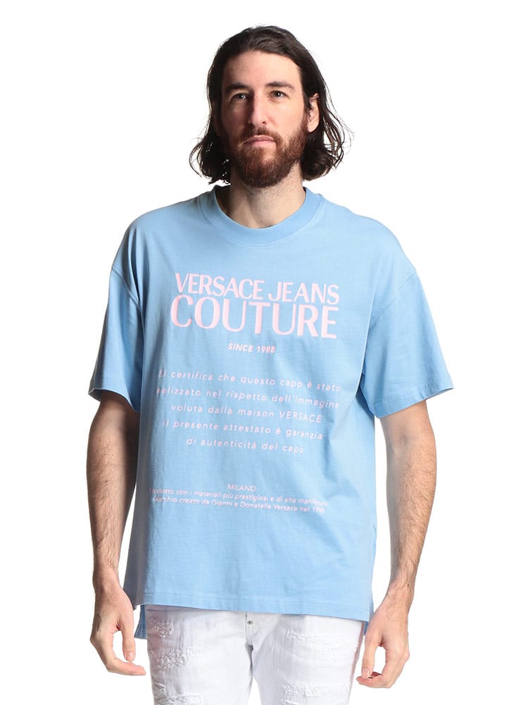 VERSACE JEANS COUTURE (ヴェルサーチェ ジーンズクチュール) 綿100％ ロゴプリント クルーネック 半袖 Tシャツ VCB3GWA7TM30319 ブランド