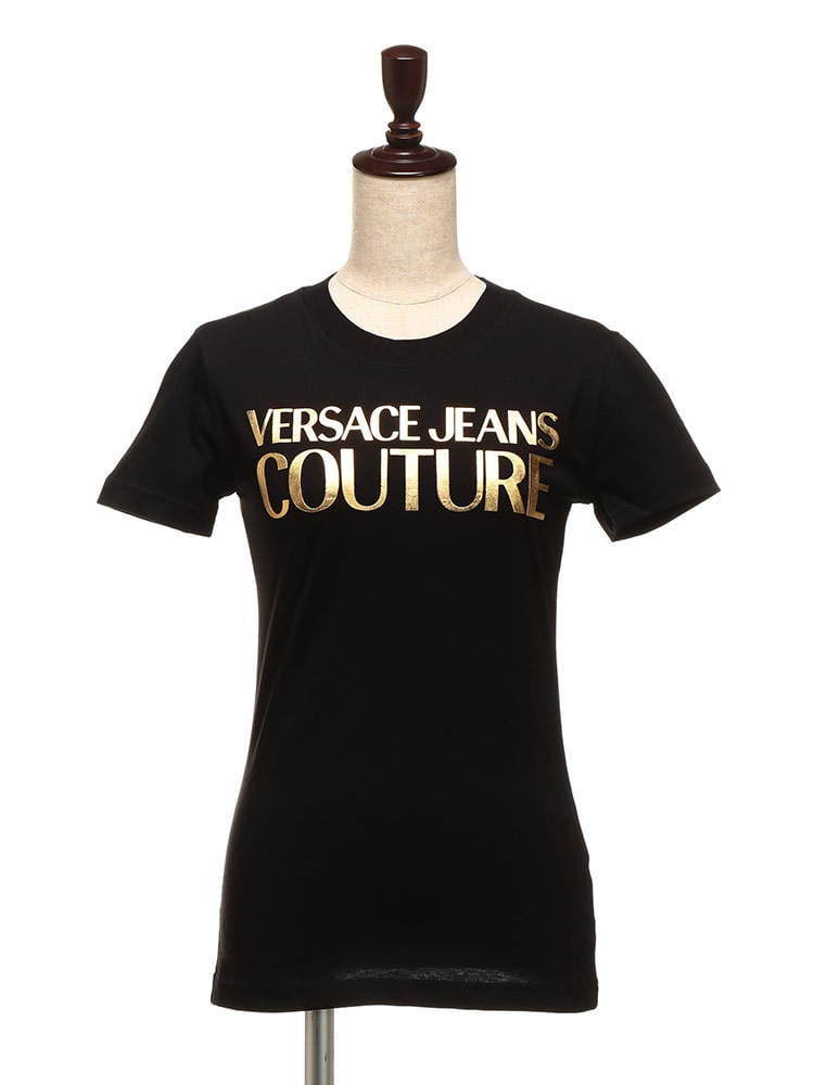 VERSACE JEANS COUTURE (ヴェルサーチェ ジーンズクチュール) ゴールドプリント クルーネック 半袖 Tシャツ VCLB2HWA7TB レディース