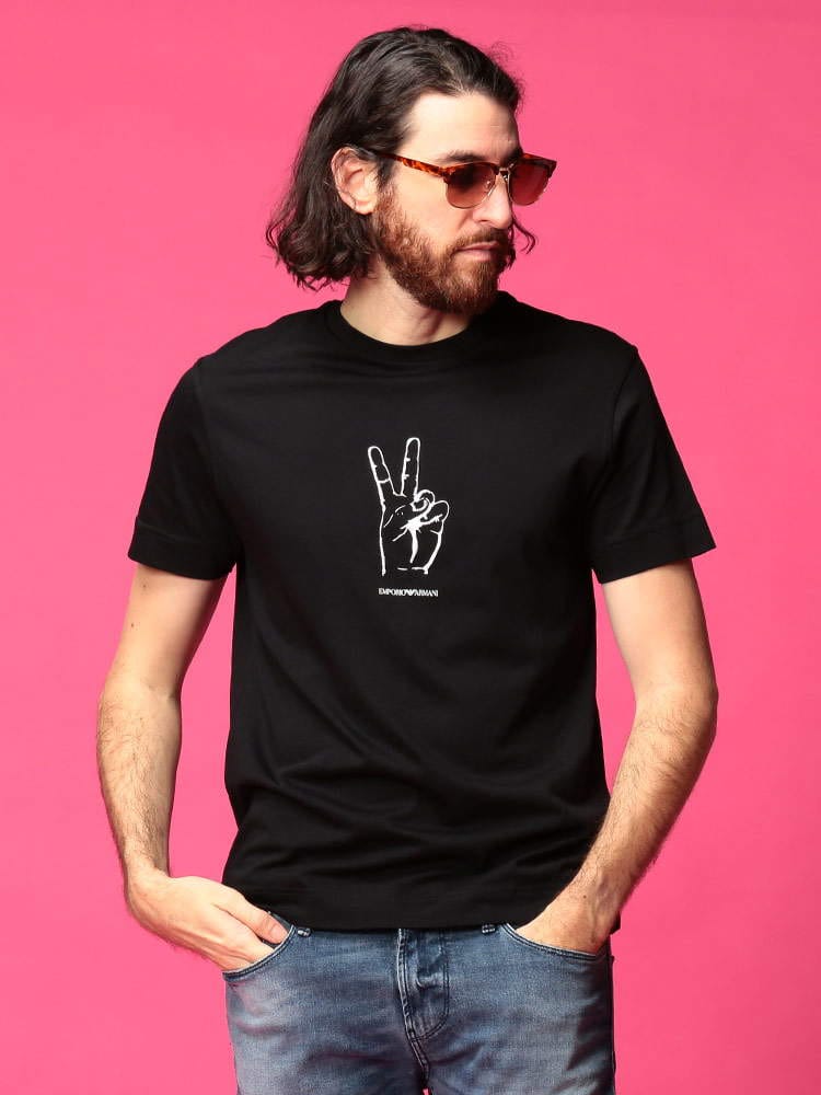 EMPORIO ARMANI (エンポリオアルマーニ) ジェスチャーロゴ クルーネック 半袖 Tシャツ EA3K1TE31JSHZ