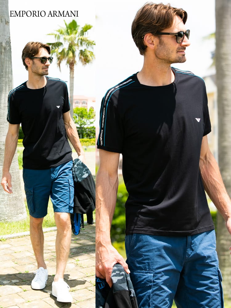 EMPORIO ARMANI (エンポリオアルマーニ) サイドライン クルーネック 半袖 アンダー Tシャツ EA1118901P717