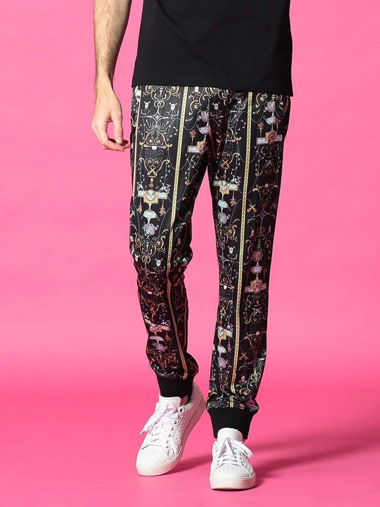 VERSACE JEANS COUTURE (ヴェルサーチェ ジーンズクチュール) 総柄プリント 前閉じ ロングパンツ VCA2GWA1F0S0989