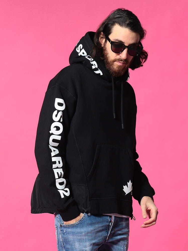 DSQUARED2 (ディースクエアード) 裏起毛 プリント 切り替え プルオーバー パーカー D2LeafActive D2GU0473S25042 ブランド メンズ スウェット