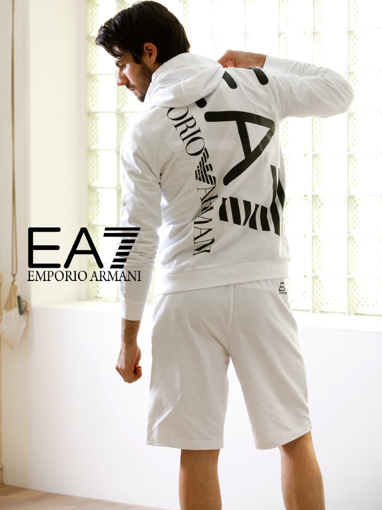 EMPORIO ARMANI EA7 (エンポリオアルマーニ) BIGロゴ プルオーバー パーカー ショートパンツ セットアップ EA3KPM31PJ8LZ メンズ スウェット