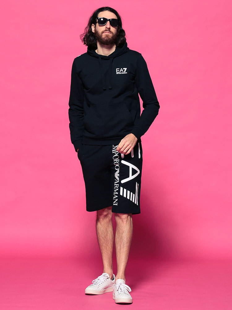 EMPORIO ARMANI EA7 (エンポリオアルマーニ) BIGロゴ プルオーバー パーカー ショートパンツ セットアップ EA3KPM31PJ8LZ メンズ スウェット