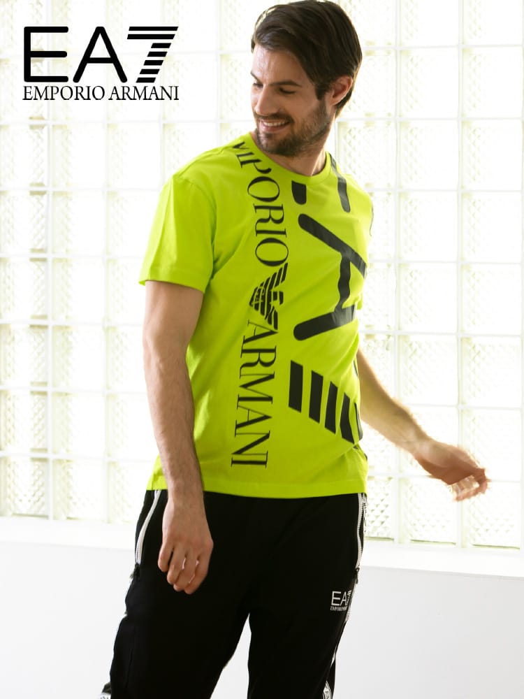 EMPORIO ARMANI EA7 (エンポリオアルマーニ) 縦ロゴプリント クルーネック 半袖 Tシャツ EA3KPT07PJA2Z