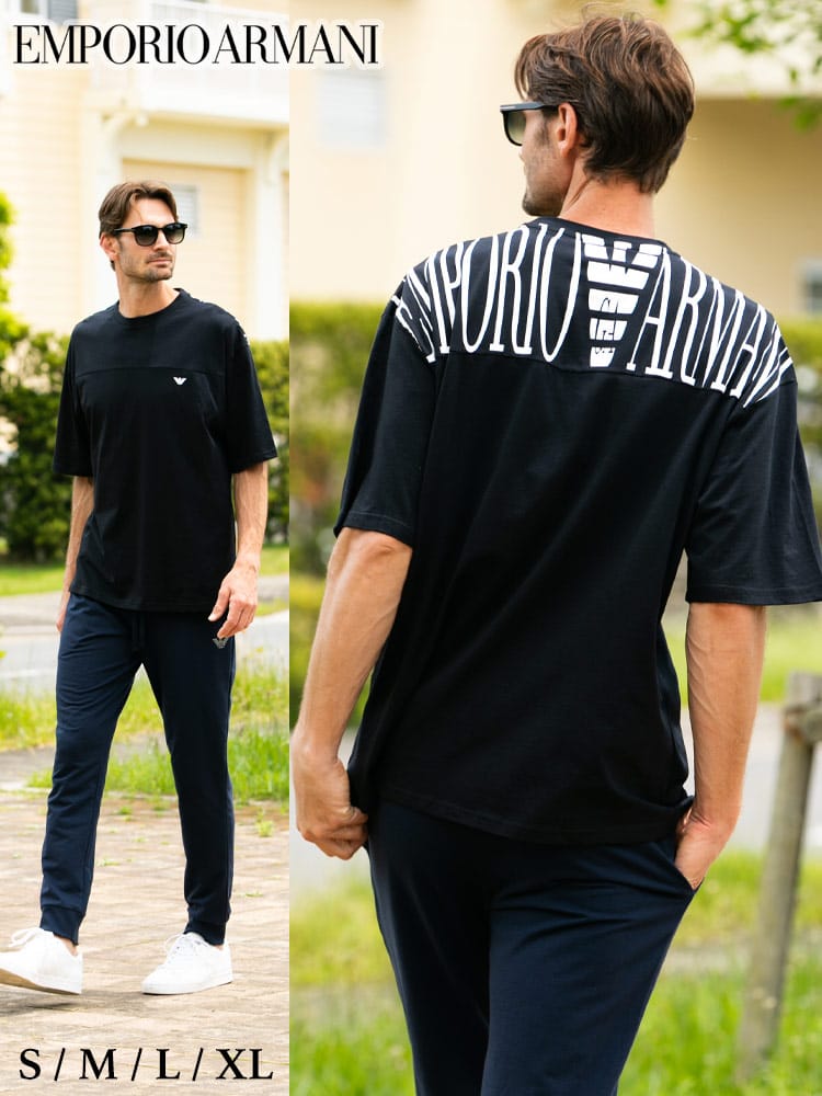 EMPORIO ARMANI (エンポリオアルマーニ) バックアーチロゴ クルーネック 半袖 Tシャツ EA2118391P476