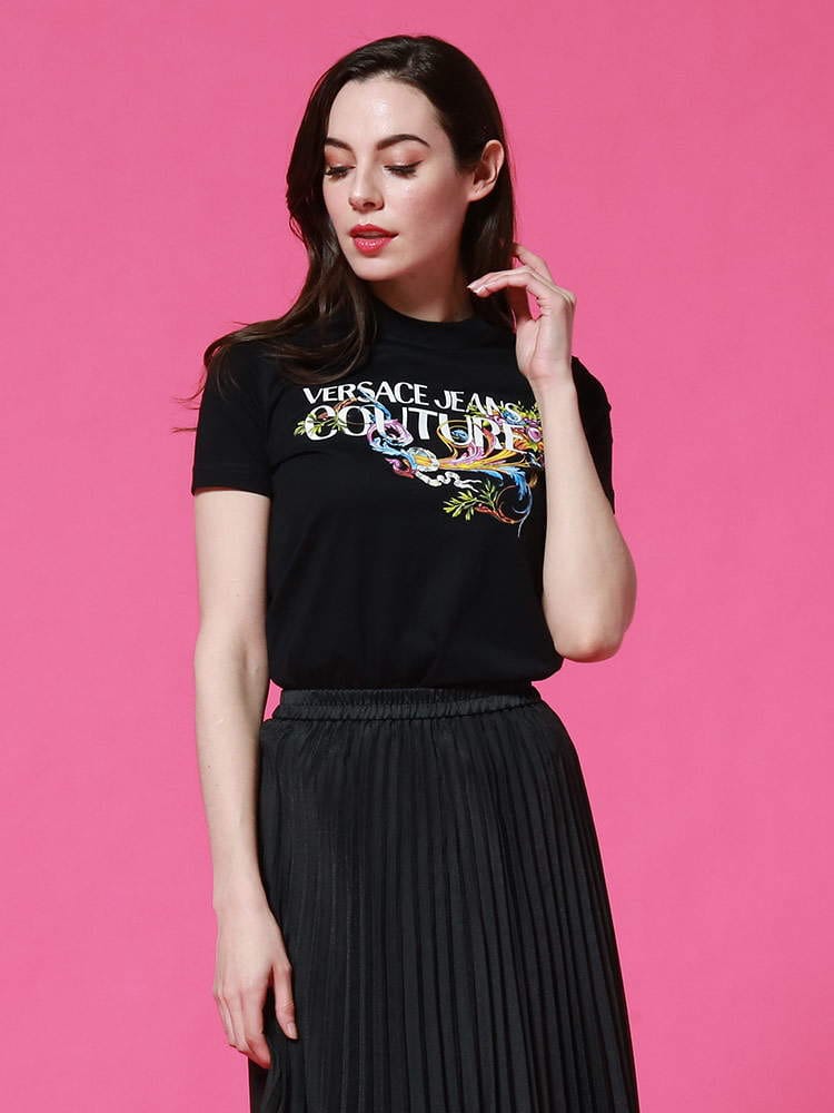 VERSACE JEANS COUTURE (ヴェルサーチェ ジーンズクチュール) テュイルリー ロゴ クルーネック 半袖 Tシャツ VCLB2HWA7KA