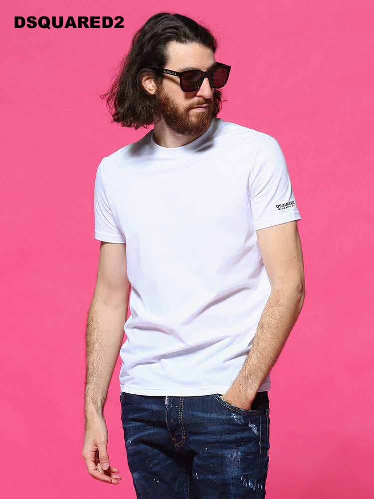DSQUARED2 (ディースクエアード) 袖ワンポイントロゴ クルーネック 半袖 アンダー Tシャツ D2D9M203520