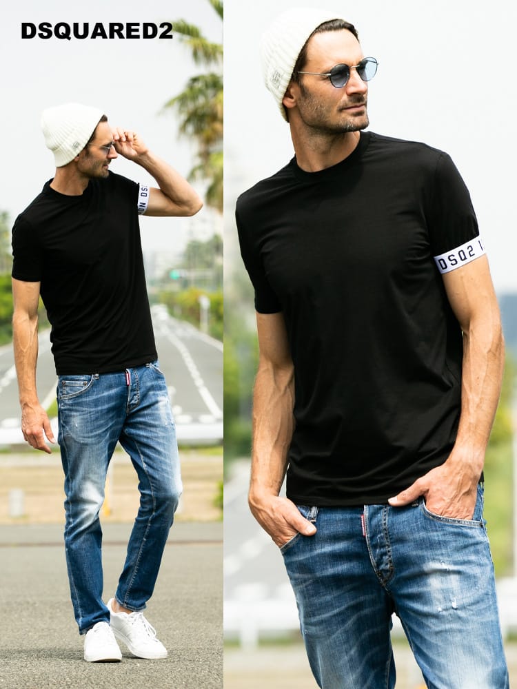 DSQUARED2 (ディースクエアード) 袖ロゴライン クルーネック 半袖 アンダー Tシャツ D2D9M3S3450