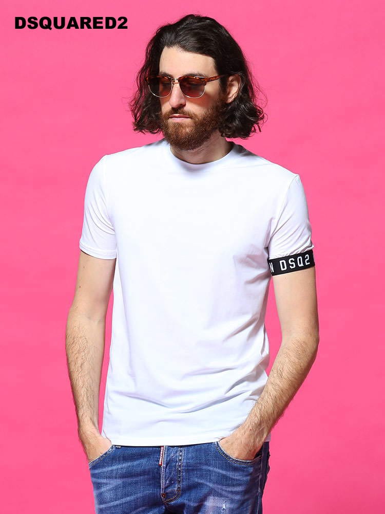 DSQUARED2 (ディースクエアード) 袖ロゴライン クルーネック 半袖 アンダー Tシャツ D2D9M3S3450