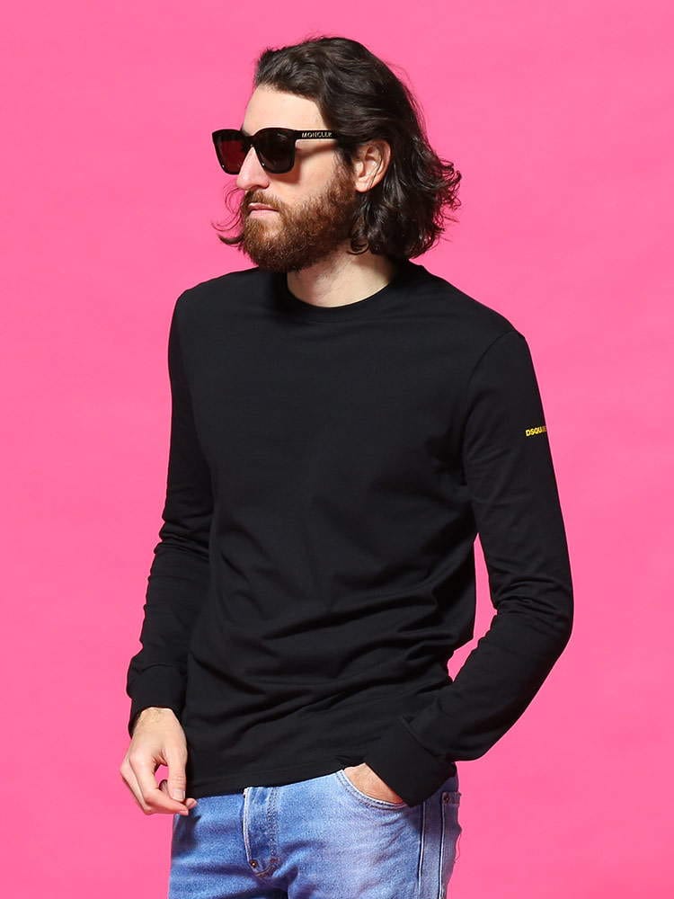 DSQUARED2 (ディースクエアード) 袖ワンポイントロゴ クルーネック 長袖 アンダー Tシャツ D2D9M103540