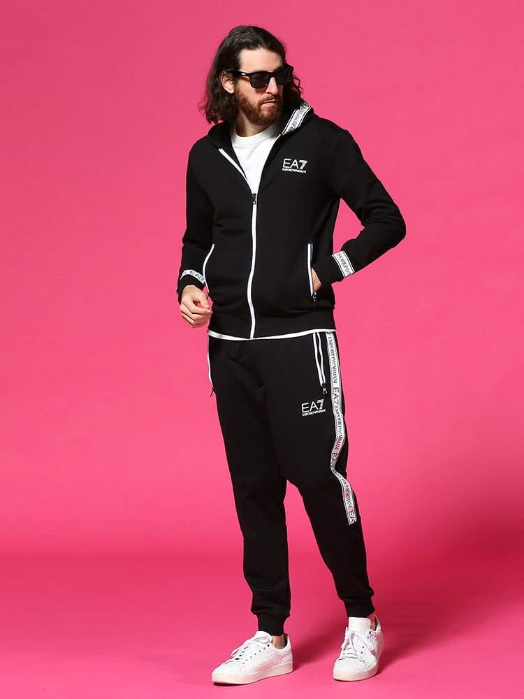 EMPORIO ARMANI (エンポリオアルマーニ) ロゴライン フルジップ パーカー ロングパンツ セットアップ EA3KPM25PJ05Z メンズ スウェット
